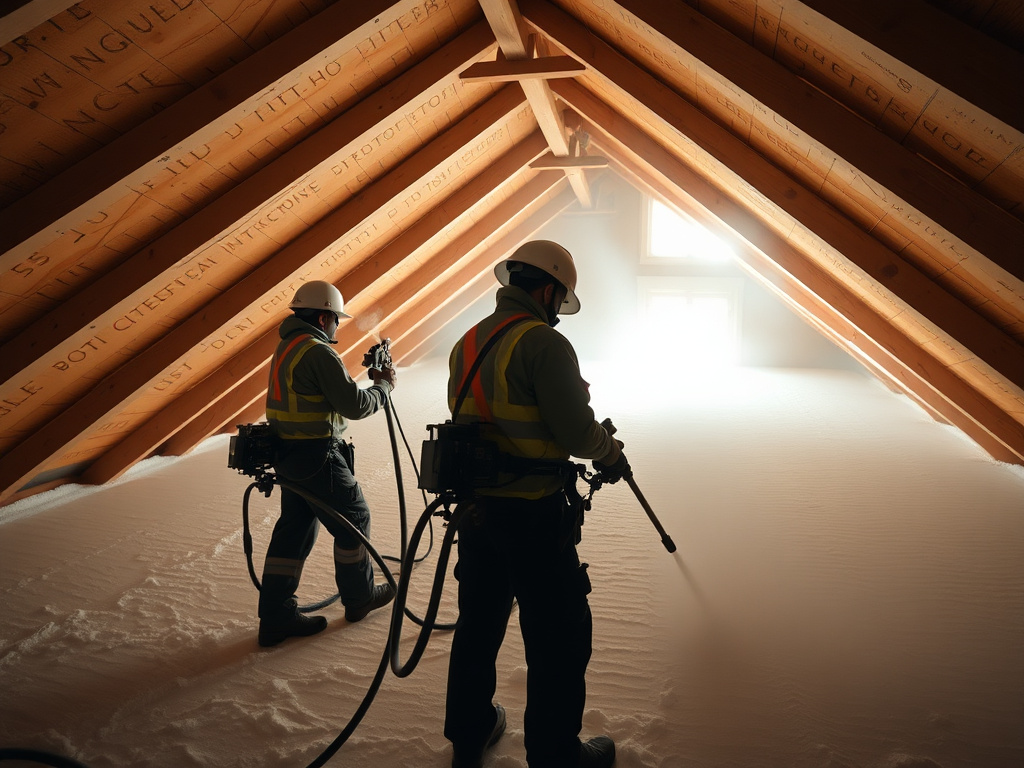 Spray foam contractor applying insulation in an attic, illustrating 2026 cost factors