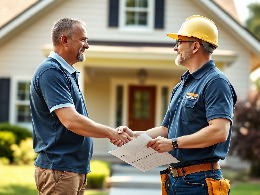 A homeowner reviewing a written spray foam installation quote with a contractor