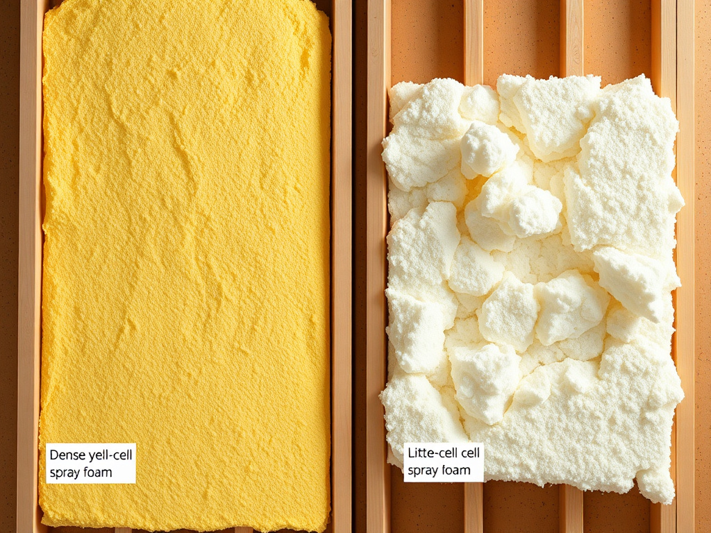 Side-by-side comparison of open-cell and closed-cell spray foam textures