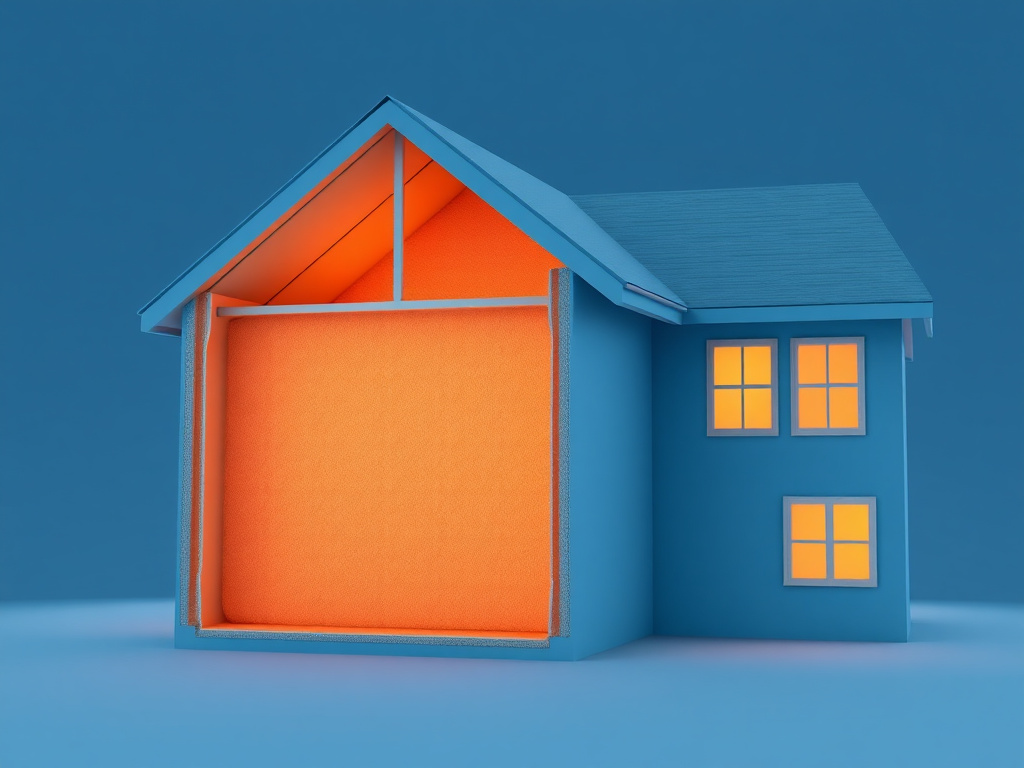 Infrared-style illustration showing heat loss through a home before and after insulation upgrade